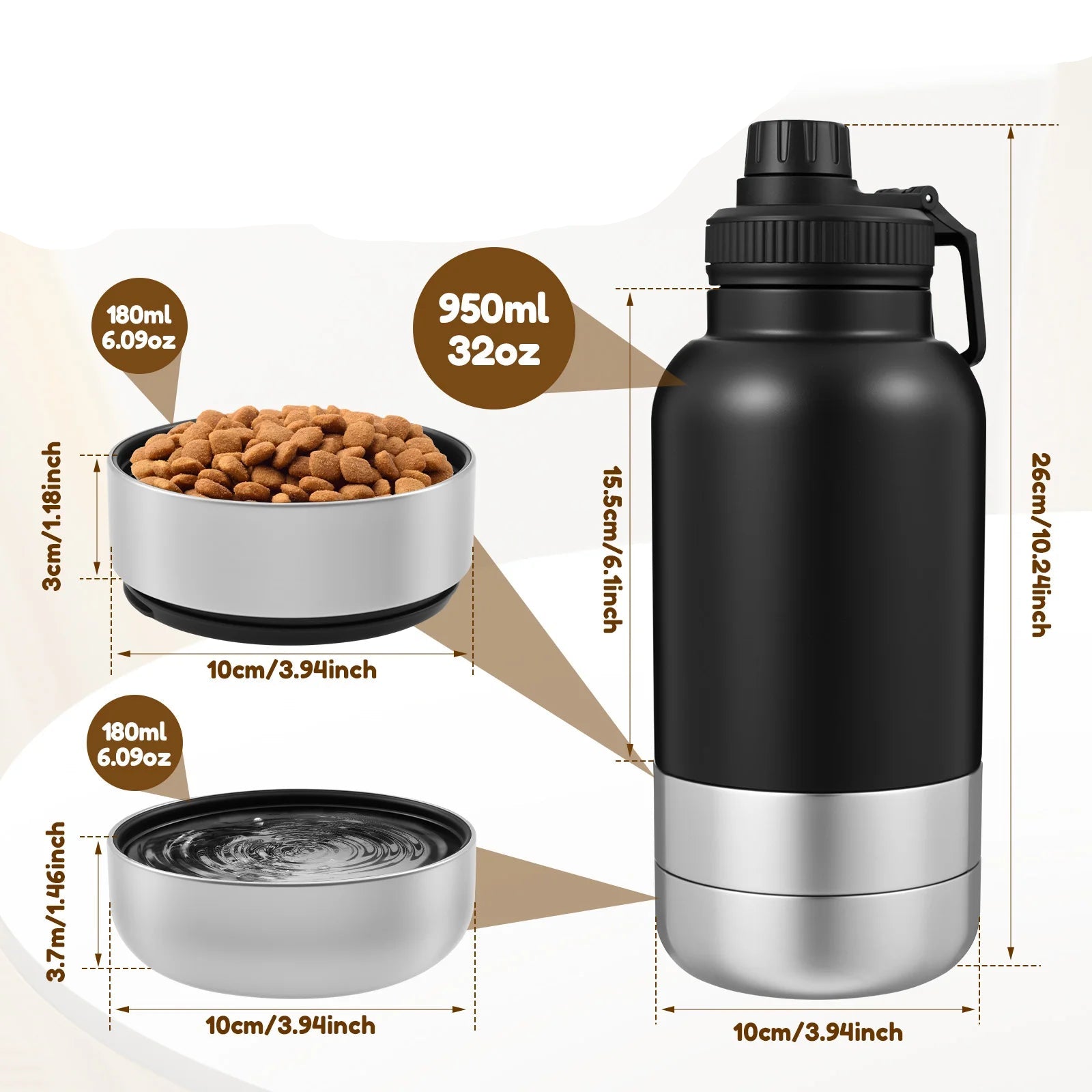 32oz 3 in 1 Dog Water Bottle and Bowls
